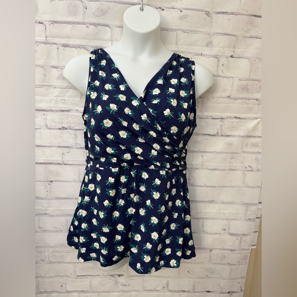 Lands' End Draper James Plus Sz 18 Blue Floral Swim Dress Modest Soft‎ Cup Rare - Picture 1 of 8